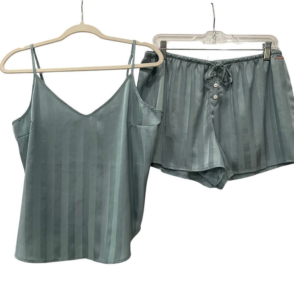 Danskin Blue Silky Stripe Tank Top Short Pajama Sleep Set Size XL